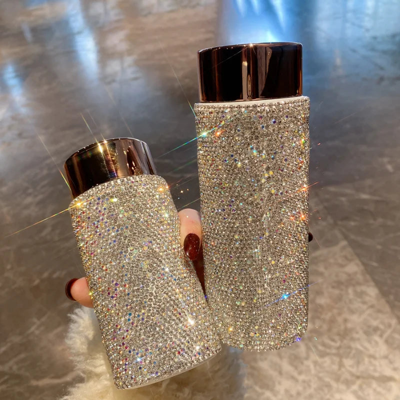 Bling Rhinestone Thermos Bottle with Tea Infuser – Crystal Stainless Steel Tumbler for Coffee, Tea, and Gifts