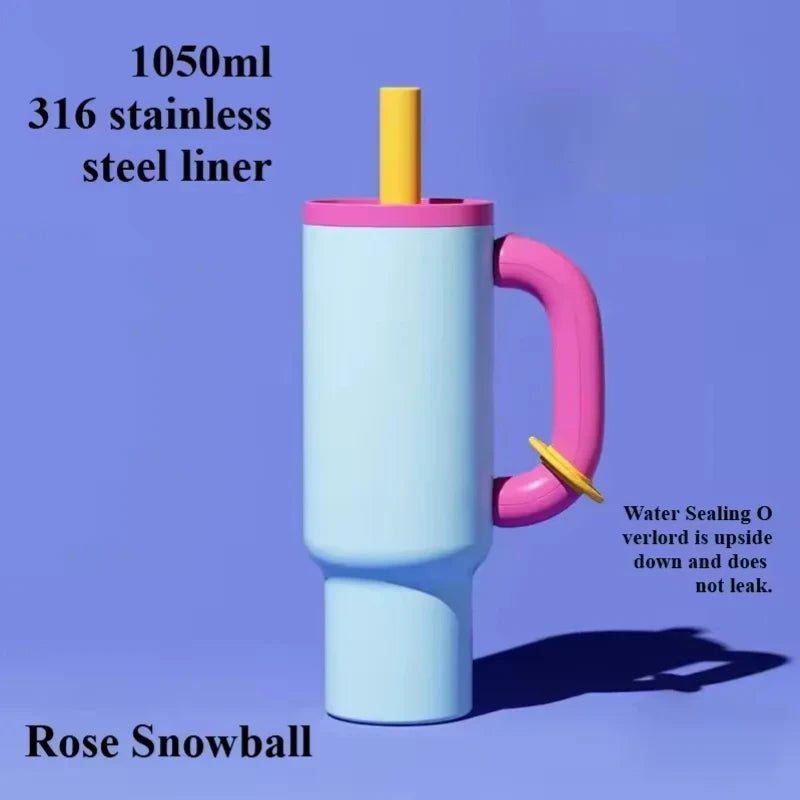 1050MLnsulated Tumbler with Handle Straw Double Wall Vacuum Leakproof Thermal Iced Travel Mug Hot Drink Coffee Cup with Lid