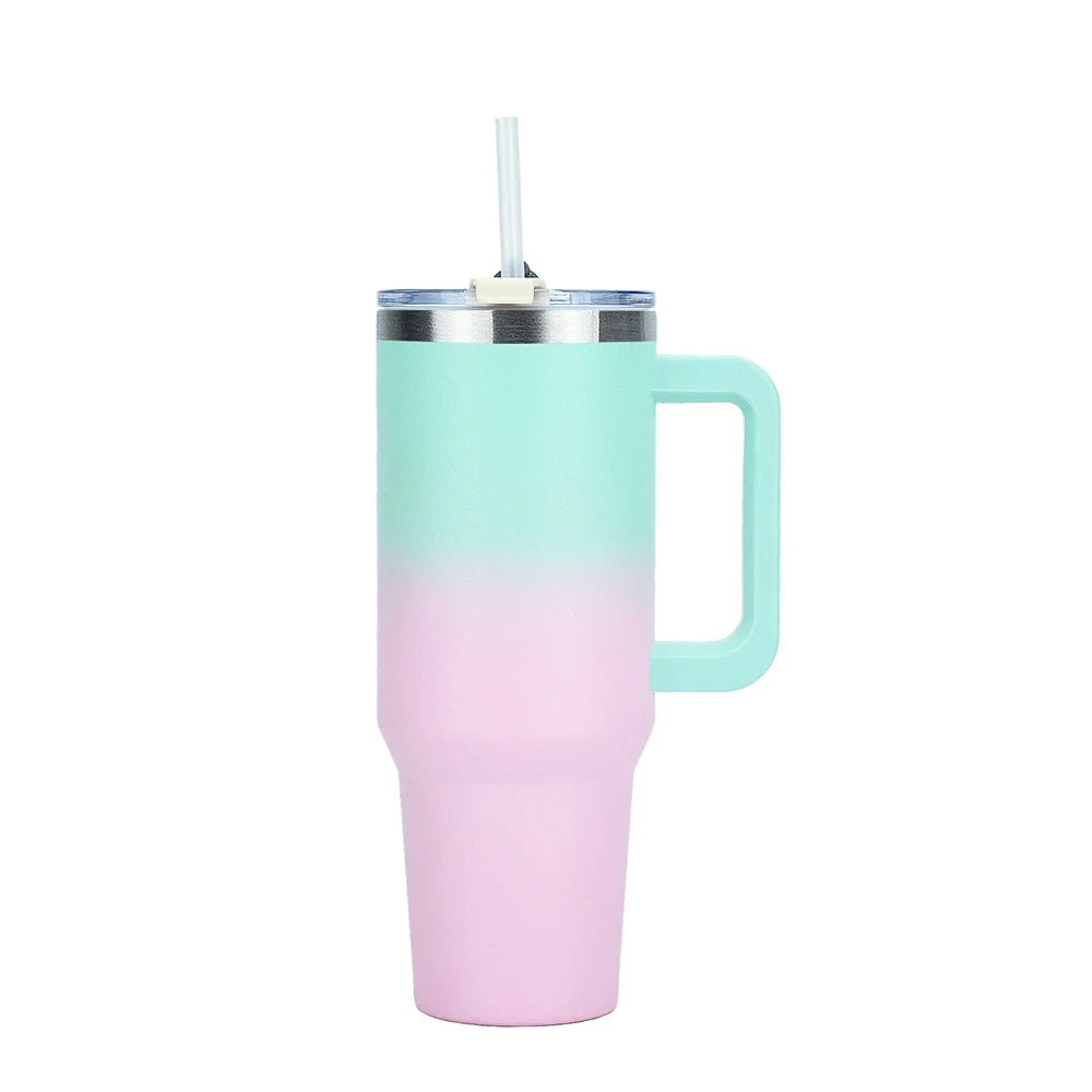 30/40oz Stainless Steel Tumbler with Handle – Double-Wall Insulated Gym Bottle for Hot & Cold Drinks
