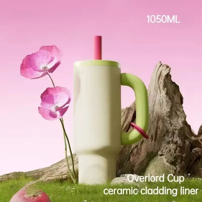 1050MLnsulated Tumbler with Handle Straw Double Wall Vacuum Leakproof Thermal Iced Travel Mug Hot Drink Coffee Cup with Lid