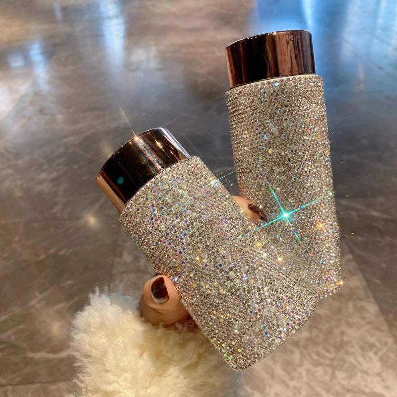Bling Rhinestone Thermos Bottle with Tea Infuser – Crystal Stainless Steel Tumbler for Coffee, Tea, and Gifts