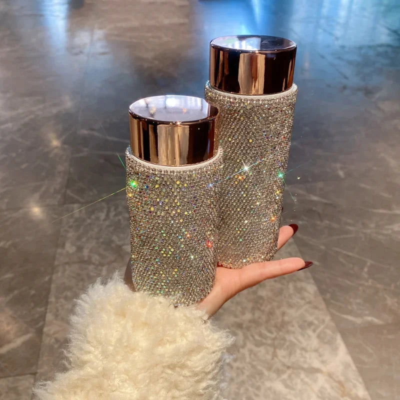 Bling Rhinestone Thermos Bottle with Tea Infuser – Crystal Stainless Steel Tumbler for Coffee, Tea, and Gifts