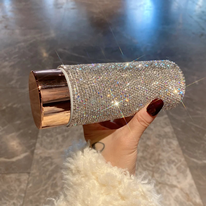 Bling Rhinestone Thermos Bottle with Tea Infuser – Crystal Stainless Steel Tumbler for Coffee, Tea, and Gifts