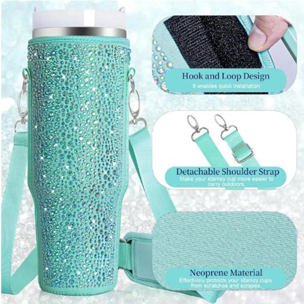 Bling Diamond Water Bottle Carrying Bag for Stanley 40 Oz with Adjustable Straps