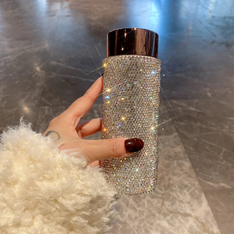 Bling Rhinestone Thermos Bottle with Tea Infuser – Crystal Stainless Steel Tumbler for Coffee, Tea, and Gifts