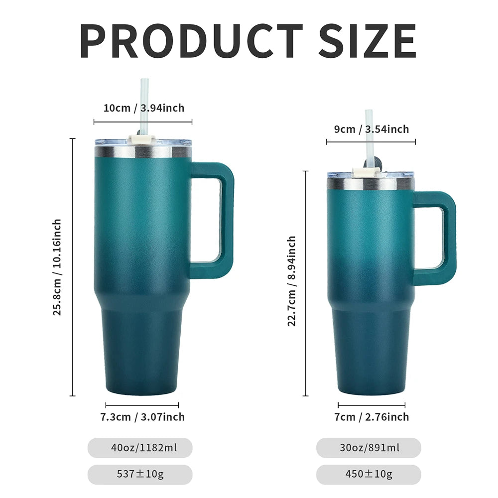 30/40oz Stainless Steel Tumbler with Handle – Double-Wall Insulated Gym Bottle for Hot & Cold Drinks