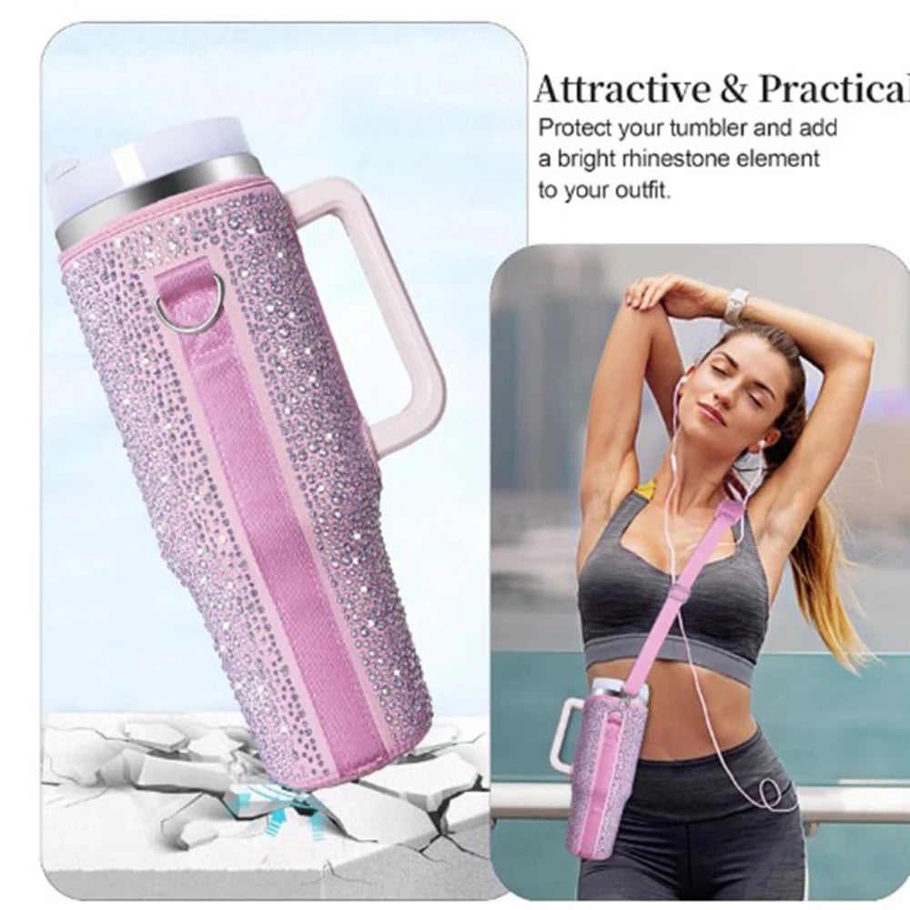 Bling Diamond Water Bottle Carrying Bag for Stanley 40 Oz with Adjustable Straps