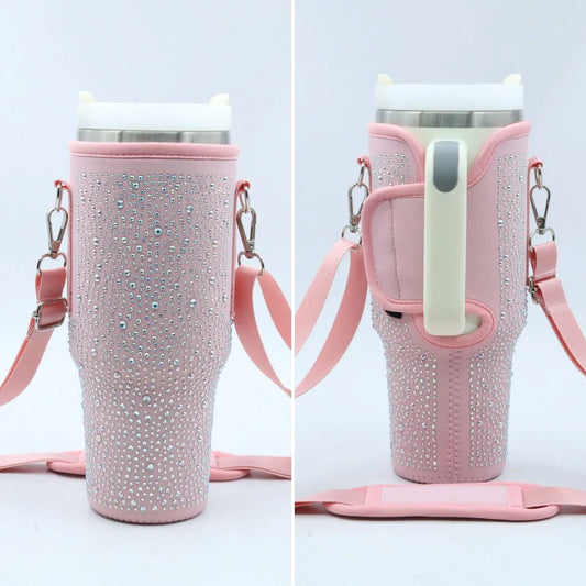 Bling Diamond Water Bottle Carrying Bag for Stanley 40 Oz with Adjustable Straps