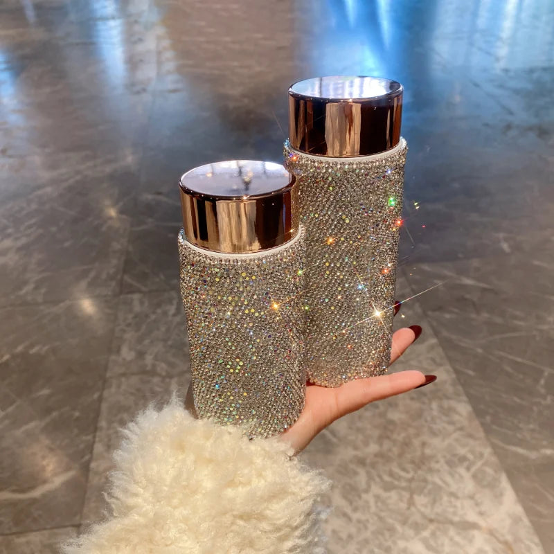 Bling Rhinestone Thermos Bottle with Tea Infuser – Crystal Stainless Steel Tumbler for Coffee, Tea, and Gifts