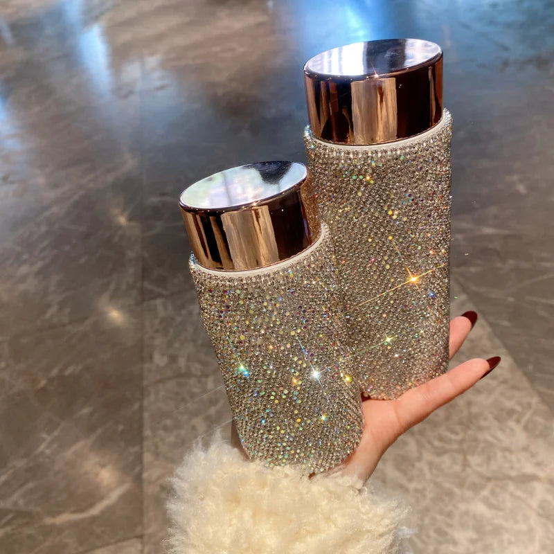 Bling Rhinestone Thermos Bottle with Tea Infuser – Crystal Stainless Steel Tumbler for Coffee, Tea, and Gifts