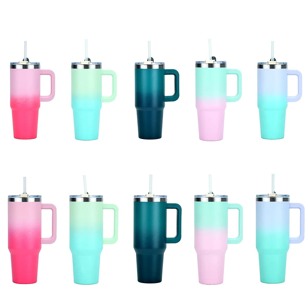 30/40oz Stainless Steel Tumbler with Handle – Double-Wall Insulated Gym Bottle for Hot & Cold Drinks