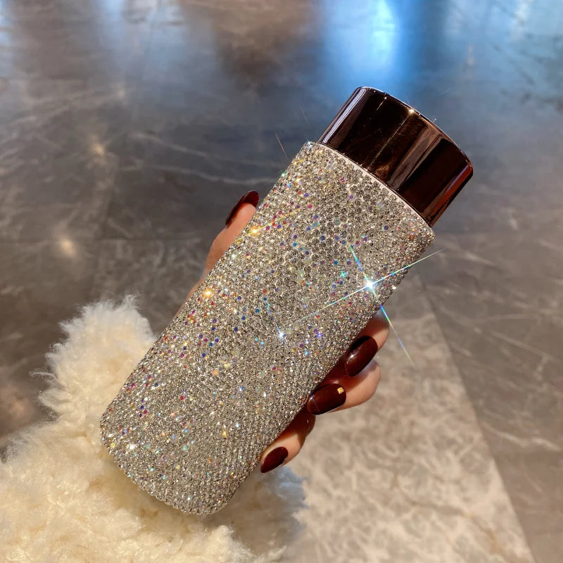 Bling Rhinestone Thermos Bottle with Tea Infuser – Crystal Stainless Steel Tumbler for Coffee, Tea, and Gifts