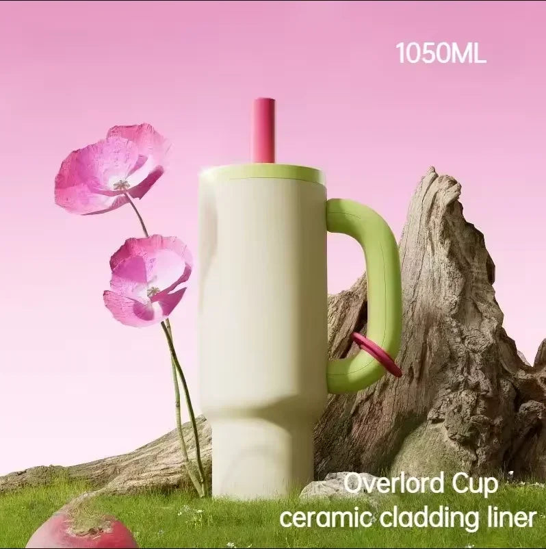1050MLnsulated Tumbler with Handle Straw Double Wall Vacuum Leakproof Thermal Iced Travel Mug Hot Drink Coffee Cup with Lid
