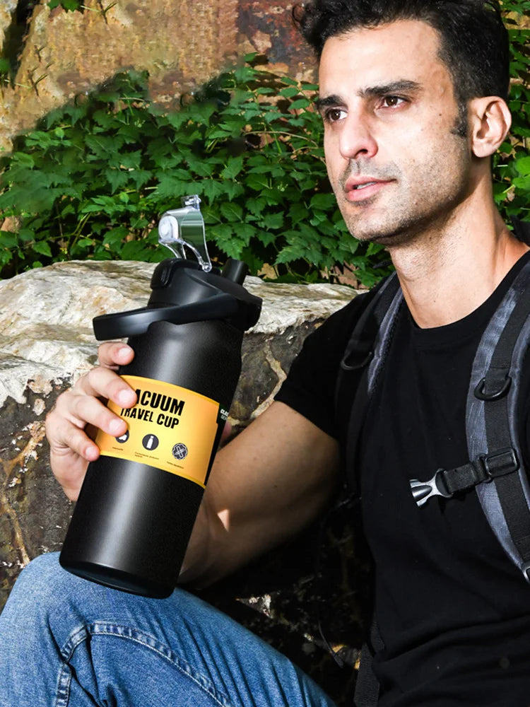 Outdoor Thermos Sports Bottle with Straw