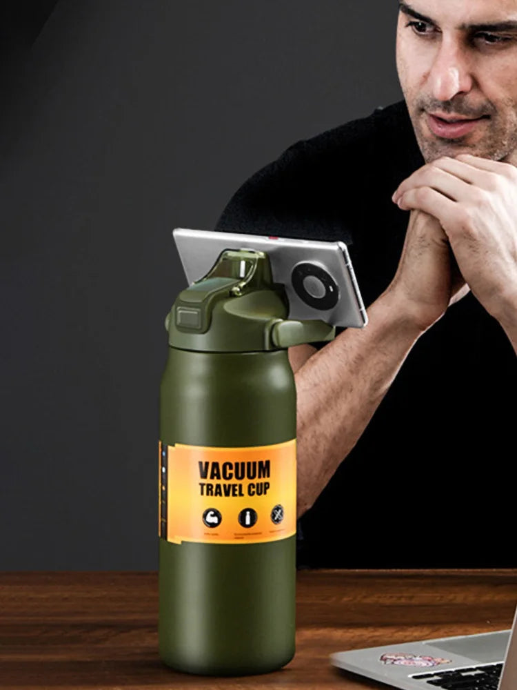 Outdoor Thermos Sports Bottle with Straw