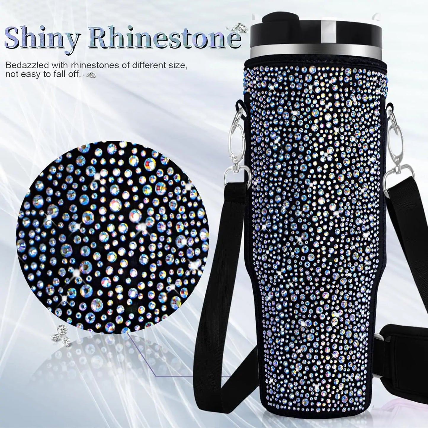 Bling Diamond Water Bottle Carrying Bag for Stanley 40 Oz with Adjustable Straps