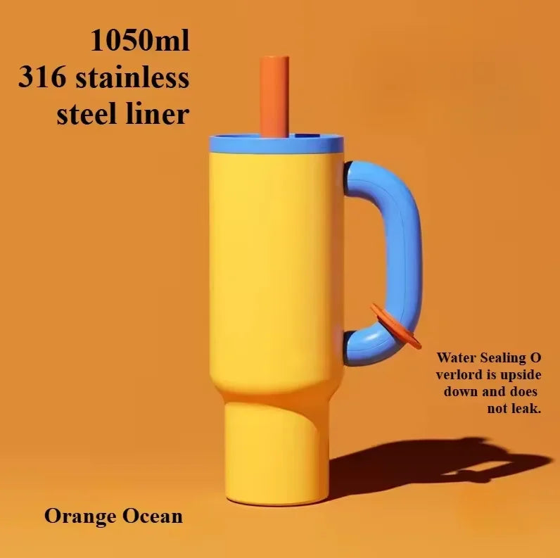 1050MLnsulated Tumbler with Handle Straw Double Wall Vacuum Leakproof Thermal Iced Travel Mug Hot Drink Coffee Cup with Lid