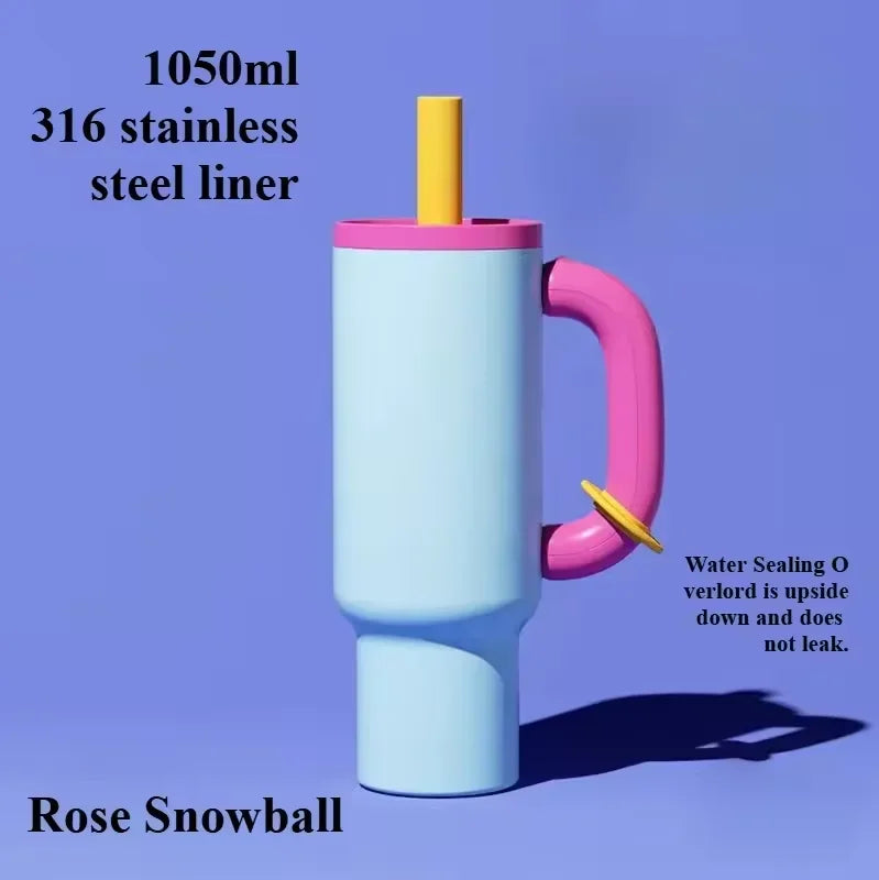 1050MLnsulated Tumbler with Handle Straw Double Wall Vacuum Leakproof Thermal Iced Travel Mug Hot Drink Coffee Cup with Lid