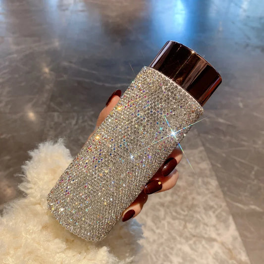 Bling Rhinestone Thermos Bottle with Tea Infuser – Crystal Stainless Steel Tumbler for Coffee, Tea, and Gifts