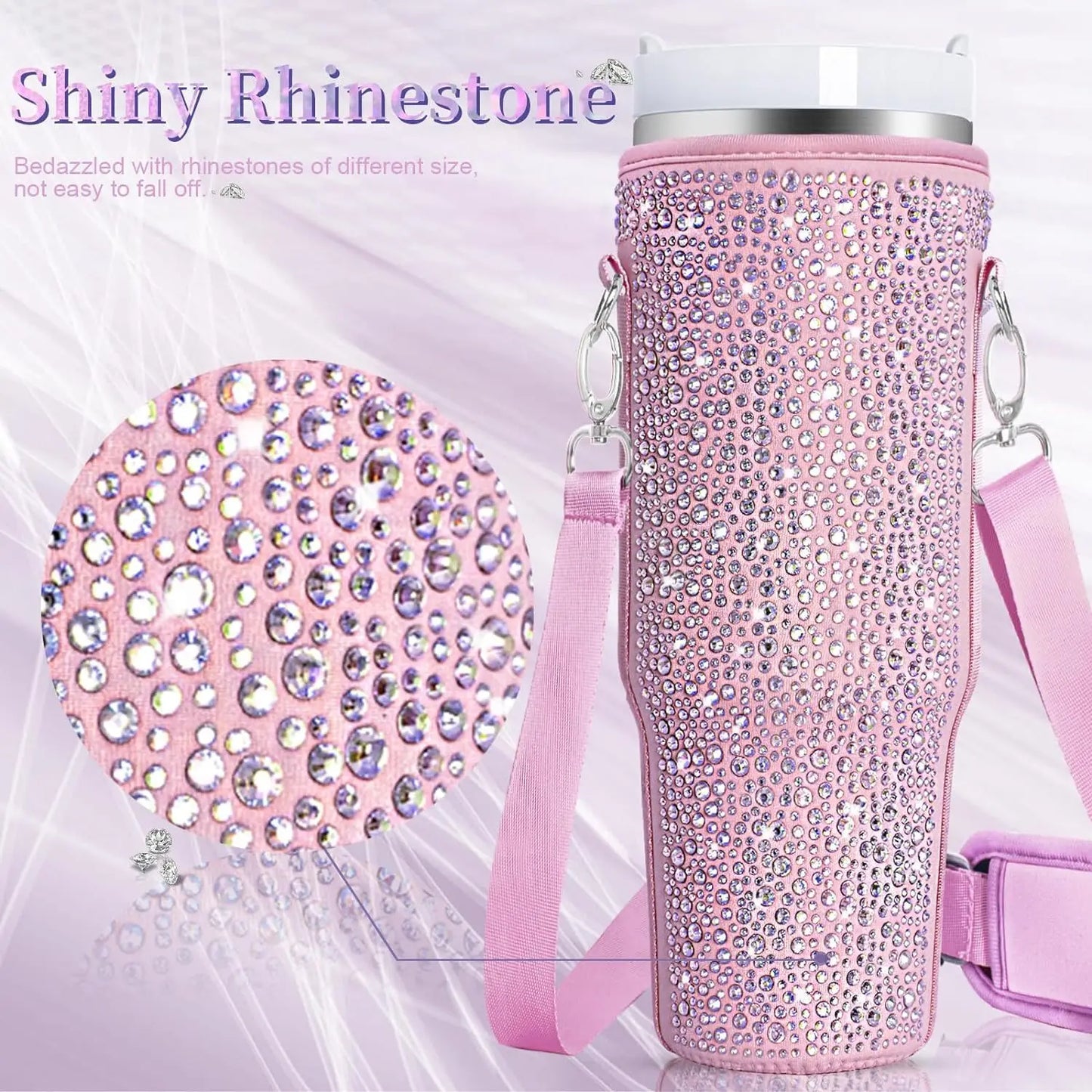 Bling Diamond Water Bottle Carrying Bag for Stanley 40 Oz with Adjustable Straps