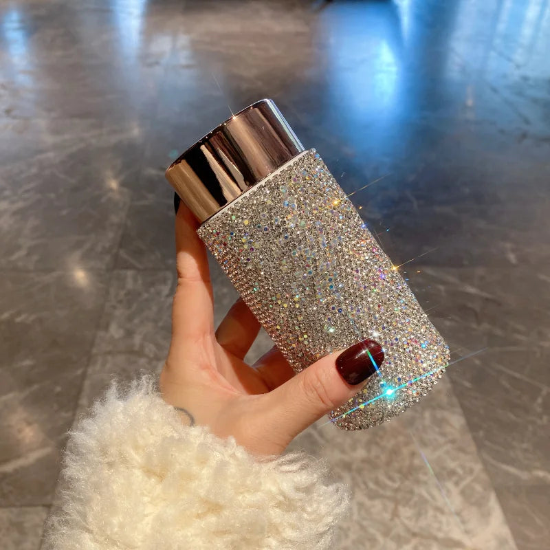 Bling Rhinestone Thermos Bottle with Tea Infuser – Crystal Stainless Steel Tumbler for Coffee, Tea, and Gifts