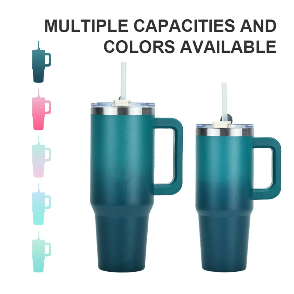 30/40oz Stainless Steel Tumbler with Handle – Double-Wall Insulated Gym Bottle for Hot & Cold Drinks