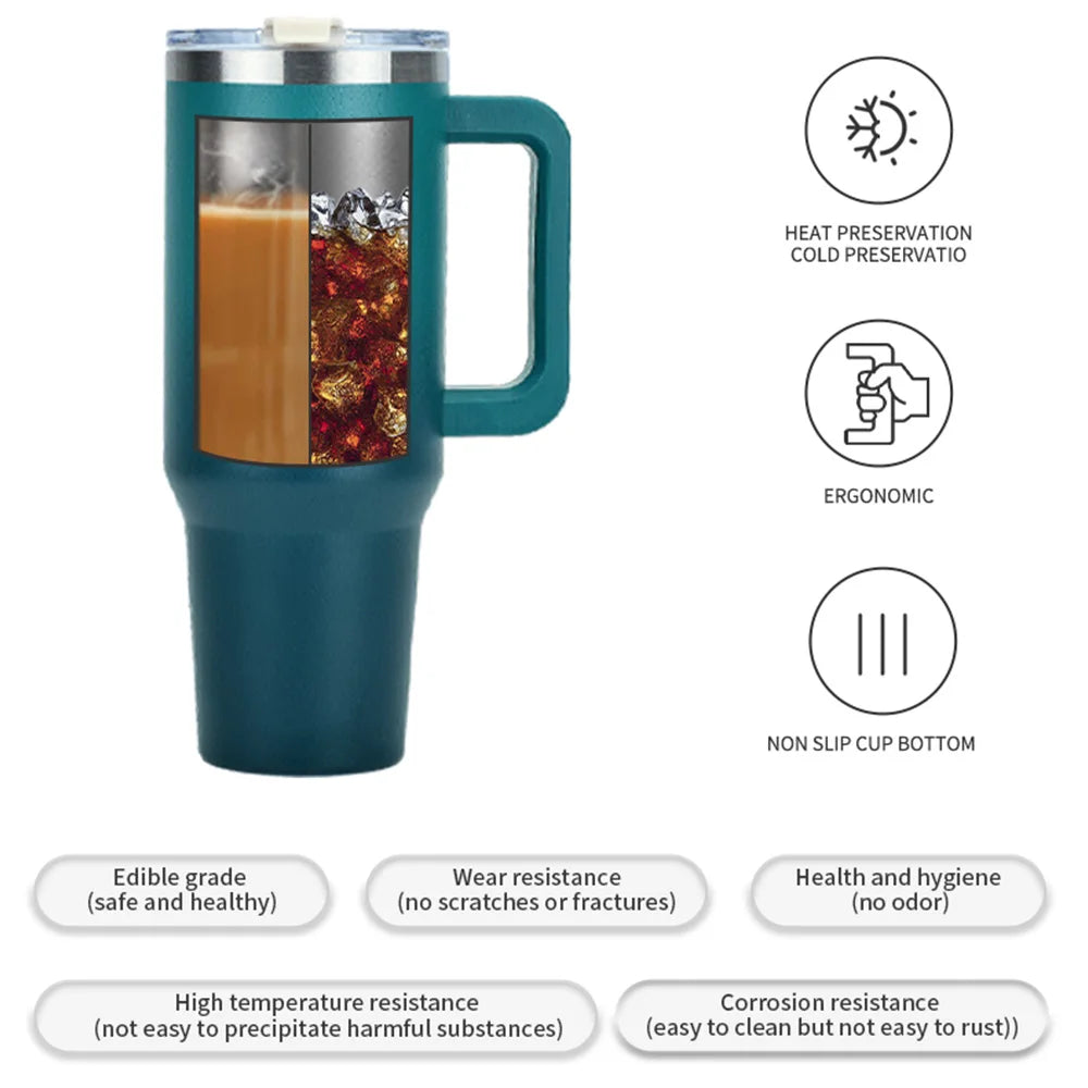 30/40oz Stainless Steel Tumbler with Handle – Double-Wall Insulated Gym Bottle for Hot & Cold Drinks